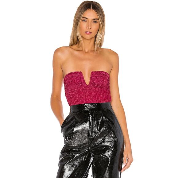 NBD Revolve Phoibe Bodysuit Fuchsia Pink NEW Small Glitter Strapless Party Glam - Picture 9 of 9
